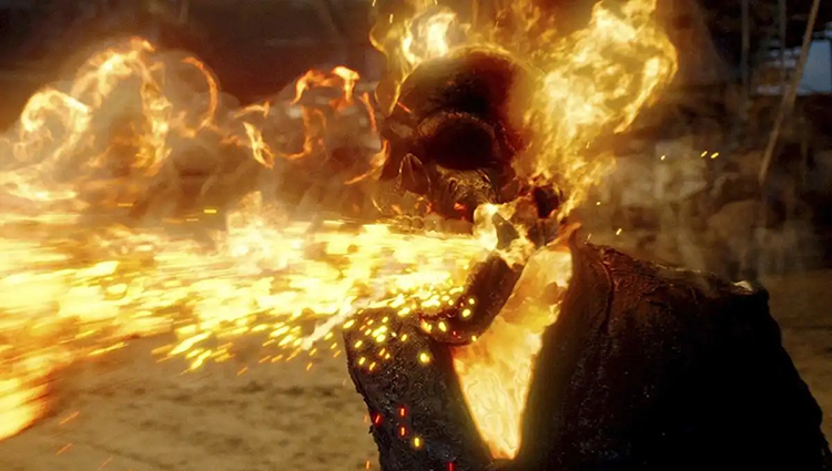 The Ghost Rider Eating Bullets and Spitting Them Back Out in Ghost Rider: Spirit of Vengeance