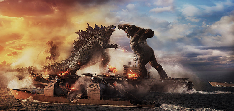 Godzilla Battles Kong atop and Aircraft Carrier in Godzilla vs Kong